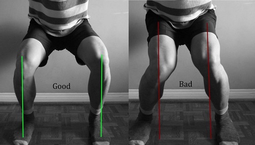 膝が内側を向いてクロスフィット的スクワットの注意点 膝が内側を向いて内股気味になるのを防ぐ