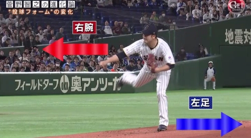 テレビ朝日「Get Sports(ゲットスポーツ)」 6月4日放送 巨人・菅野智之の進化 キックバック動作によって右腕が前に出る