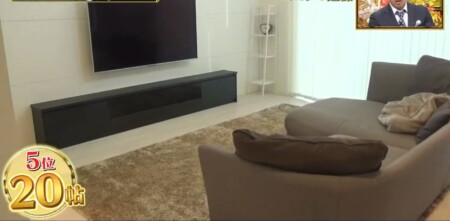 ココリコ遠藤章造の自宅 2階20帖リビングのソファとテレビ