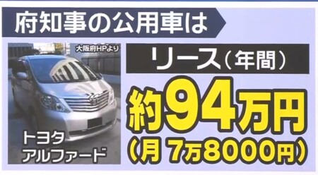 大阪府の公用車 トヨタ アルファード 値段は年額94万円