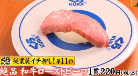 ジョブチューン くら寿司人気ネタランキングベスト10 第11位 ローストビーフ