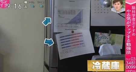 NHKあさイチ 脳科学的に使える大人の勉強法 家中どこでも勉強法 冷蔵庫に重要事項プリント