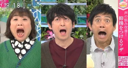 NHKあさイチ 声の悩み改善 滑舌・発声トレーニング 声に抑揚をつける変顔エクササイズ 顔を開く
