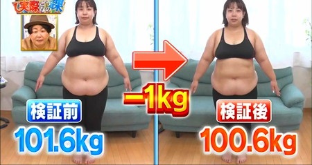 それって実際どうなの課 呼吸法ダイエット結果 餅田コシヒカリ体重1kg減