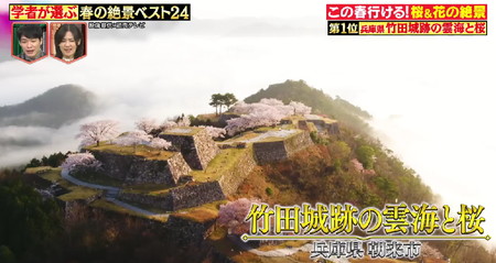 林修のニッポンドリル 春の絶景ランキング1位 兵庫 竹田城の雲海と桜