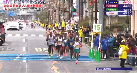 東京マラソン2023 コース通過時間 男子15km