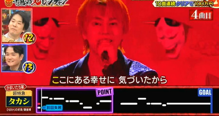 鬼レンチャン タカシは4曲目の「ひまわりの約束」で2回目失敗まぶし確定